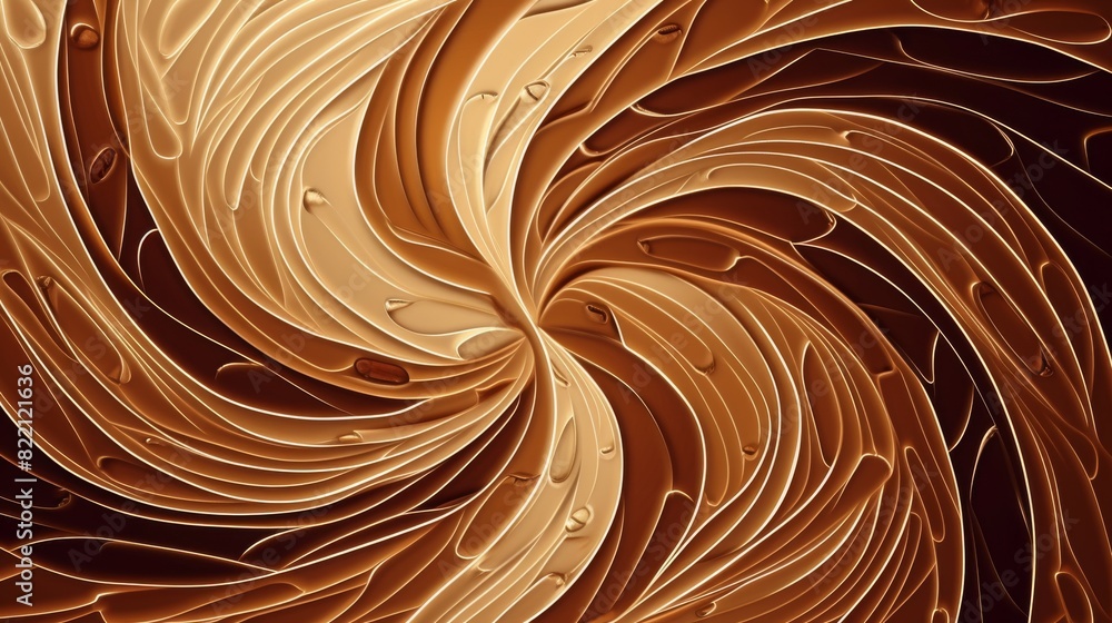 Poster swirling pattern of coffee and cream creating an abstract and visually captivating display, resembli