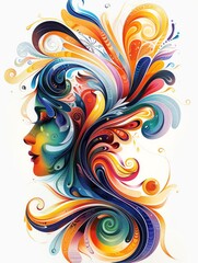Create a colorful portrait of a woman using a psychedelic color palette