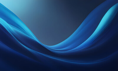Dark blue abstract background with blue neon glow, wave, blurred light lines.