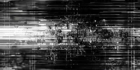 A digital glitch pattern of black and white vertical lines on an old television screen, representing the grainy texture typical of static or signal loss in analog video. pixelated effect,retro