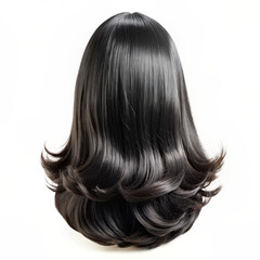 Naklejka premium A long, layered black wig with bangs is shown from the back.