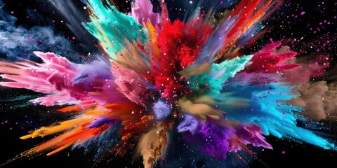 Fototapeta premium Close up colorful powder explosion on black background.
