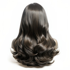 Fototapeta premium A mannequin head with long, wavy dark hair.