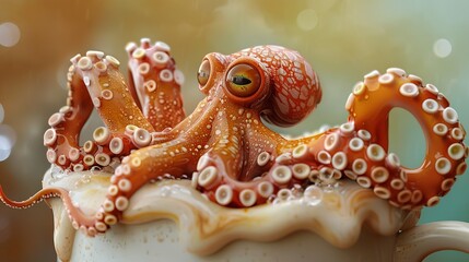 Closeup of a cute octopus with one eye looking at the camera