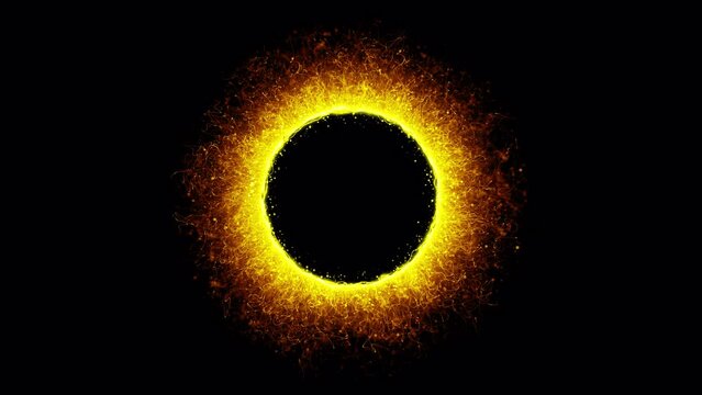 Gold Magic Ring of Particles. Glowing Orange Portal on transparent background. Looped video.
