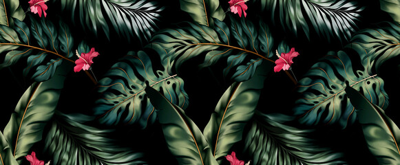 Tropical palm leaves, jungle leaves seamless floral pattern background