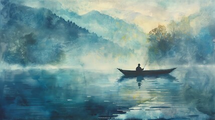 Serene Reflections: Captivating Misty Lake Landscape, Perfect Harmony of Nature's Beauty and Tranquility in Awe-Inspiring Composition