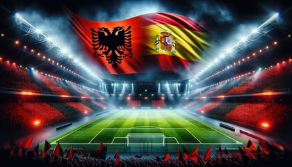 Albania vs Spain football match, country flags and stadium, UEFA Euro 2024, UEFA European Football Championship 2024, 3nd round, 3nd group stage