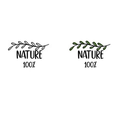 Abstract vector logo design with hand drawn. Organic Food , Natural products. Minimal boho style.