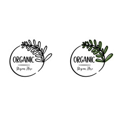 Abstract vector logo design with hand drawn. Organic Food , Natural products. Minimal boho style.