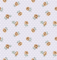 ドットと花柄　バラ　水玉　レトロ　ヴィンテージ　パターン　シームレス  ベクター