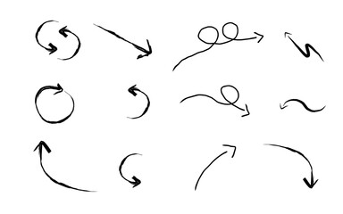 Hand drawn arrow icon set isolated on white background, suitable for  icon, element, infographic element, symbol design,  vector illustration