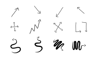 Hand drawn arrow icon set isolated on white background, suitable for  icon, element, infographic element, symbol design,  vector illustration