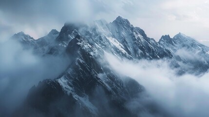 Mountain peaks in clouds and fog. Tatra Mountains, Poland.