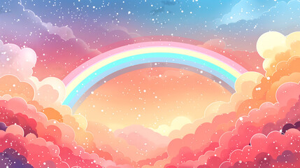illustrated background with a rainbow path leading to a horizon, symbolizing the journey and progress of the LGBTQ+ community