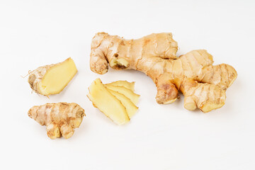 Fresh young turmeric on monochrome background