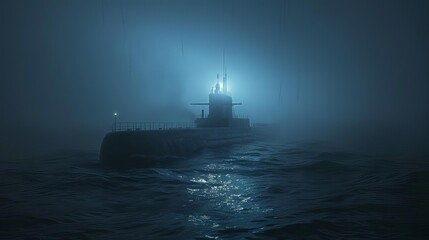Obraz premium A submarine stealthily approaching an enemy vessel under cover of darkness,