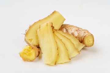 Fresh young turmeric on monochrome background