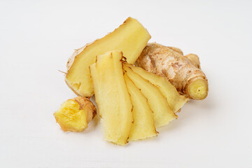 Fresh young turmeric on monochrome background