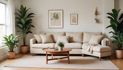 Cozy living room with furniture in Scandinavian style