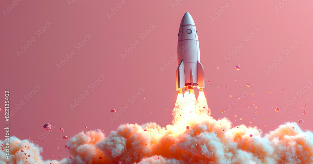 Aufkleber a rocket taking off into the sky with flames and smoke trailing behind it, on its way to outer space