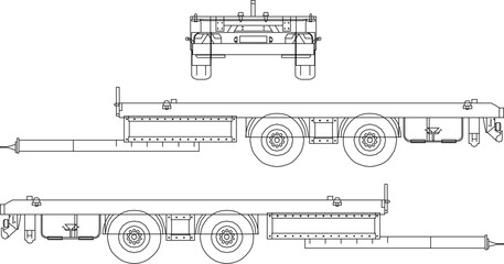 vector illustration, sketch design, image of the rear container of a heavy-duty trailer truck seen from various sides