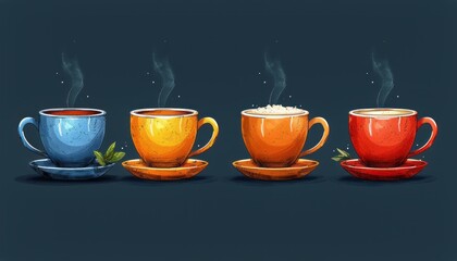 Fototapeta premium Three Cups of Coffee With Rising Steam