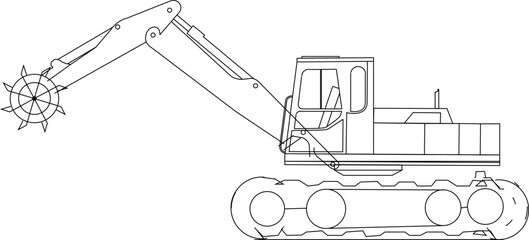 vector illustration sketch design drawing of heavy equipment, excavator, earth scraper for construction industry projects