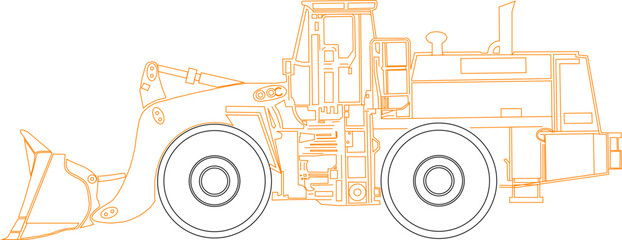 vector illustration sketch design drawing of heavy equipment, excavator, earth scraper for construction industry projects 