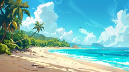 Tropical Beach Painting With Palm Trees