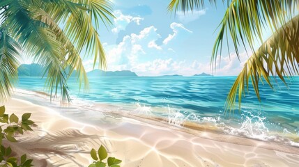 Obraz premium Painting of a Beach With Palm Trees