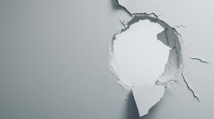 Hole in Grey Wall with Cracked Edges, Perfect for Construction and Destruction Themes