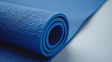 Yoga Mat: Blue yoga mat with a non-slip surface. 