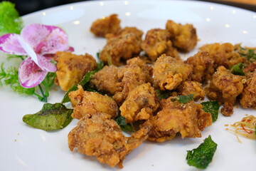 homemade Chinese-style fishballs with diced mushrooms and cooked in soy sauce. 
