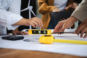 Engineer teams meeting working together working technology and business, Renewable energy-based green businesses and global warming..