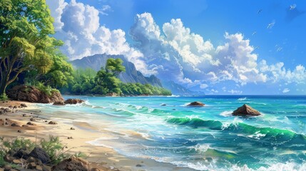 Fototapeta premium Waves Crashing on Beach