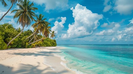 Obraz premium Palm Trees and Blue Water at a Tropical Beach