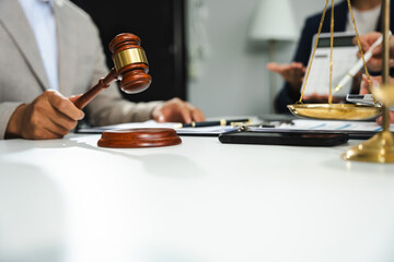 Businessman and Male lawyer or judge consult having team meeting with client, Law and Legal services concept in office.