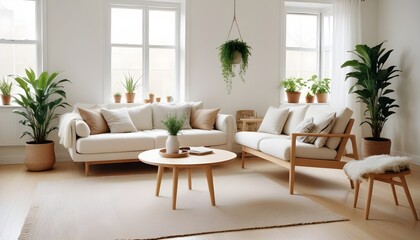 Simplicity and nature accents in scandi living room