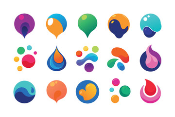 Colorful flat bubble blob fluid water drop vector icon logo design bundle