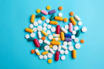 Top view with multi color medicine pills