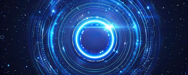 Abstract glowing circular lines on a dark blue background, creating a futuristic effect