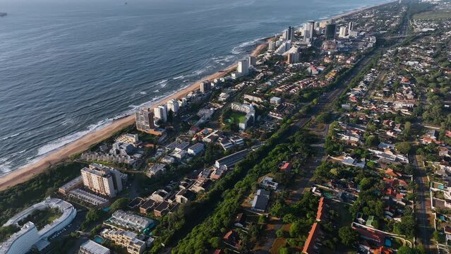 Aerial view of beautiful uMhlanga town with sea view, North Durban, South Africa.