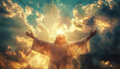 Jesus in the Clouds With Arms Outstretched