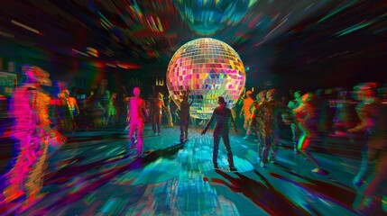 Disco ball with people dancing at a party