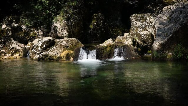 Idyllic Water Stream River Hubelj Small Lagoons in Vipava Valley - Slovenia