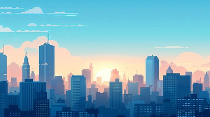 Fototapeta premium city skyline, flat, simple, vector, midday light