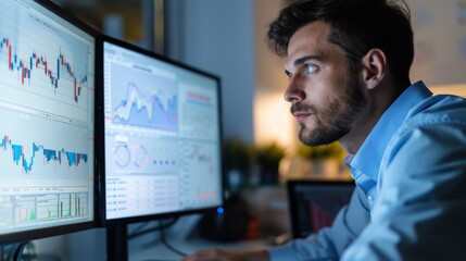 Analyst examining investment chart on computer screen