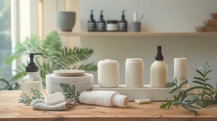 A collection of unscented, hypoallergenic bath products in minimalist packaging
