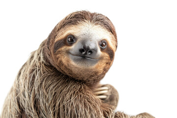 Fototapeta premium An image of a brown sloth looking with a turned head